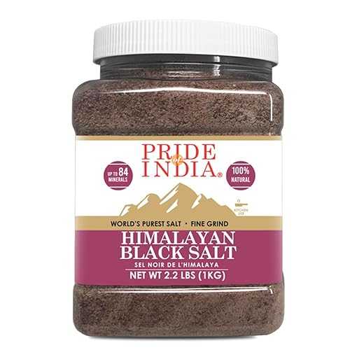 Pride Of India | Himalayan Black Rock Salt - Fine Grind, 2.2 Pound (1 Kg) | Kala Namak - Contains 84+ Minerals - Perfect for Cooking, Tofu Scrambles, Table, Kitchen, Restaurant, & Bathing Use