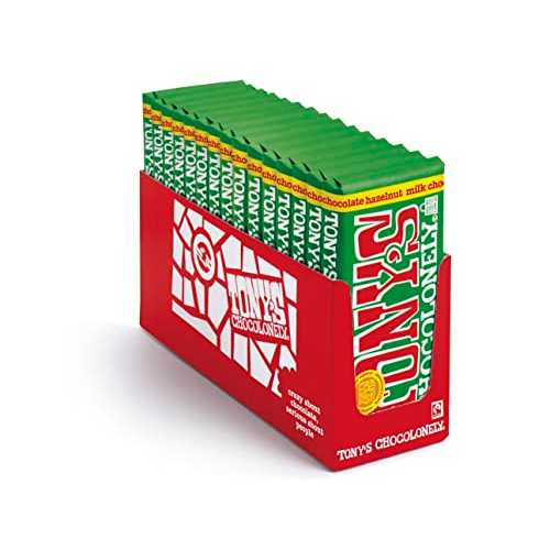 Tony's Chocolonely ヘーゼルナッツ入り 32% ミルクチョコレートバー、6.35 オンス、15 パック Tony's Chocolonely Milk Chocolate Hazelnut Bars - Whole Hazelnut Chocolate Bars, Milk Chocolate Bars, Made w/ Belgium Chocolate, No Ar
