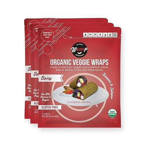 WrawP オーガニック ミニ ベジラップ - スパイシー (3 パック) 棚安定、オールナチュラル、グルテンフリー、パレオ、生ビーガン。ラップ、フラットブレッド、スナック、チップスに最適 WrawP Organic Mini Veggie Wraps - SPICY (3 pack) SHELF STABL｜Glomarket