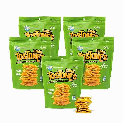 Prime Planet TOSTONES, Green Plantains, Re-Sealable Bag, Crunchy chips, Plantains, Palm Oil and Salt, 3.53 Oz per Unit, LIME Flavored, 5 Pack,