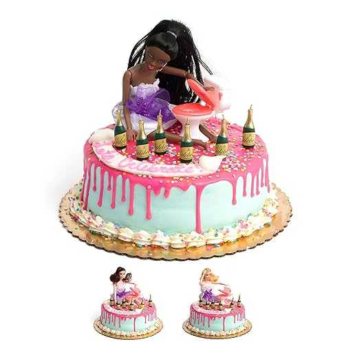Drunk Doll Cake Toppers Drunk Doll Cake Topper | Funny Decoration Kit for Celebrating a Bachelorette Party or any Birthday 21 and Up (8 Piece Set)(Not Edible)(African American)