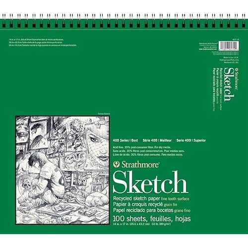 Strathmore 400 Series Sketch Pad, Recycled Paper, 14x17 inch, 100 Sheets - Artist Sketchbook for Drawing, Illustration, Art Class Students