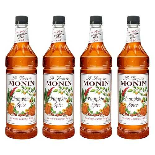 Monin - Pumpkin Spice Syrup, Hints of Nutmeg and Cinnamon, Natural Flavors, Great for Lattes, Mochas, Steamers, Teas, Ciders and Dessert Cocktails, Non-GMO, Gluten-Free (1 Liter, 4-Pack)