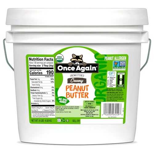 Once Again Organic Creamy Peanut Butter 9 Pound Bucket - No Sugar Added, Single Ingredient, Unsalted, Natural Peanut Butter Bulk, No Palm Oil - Non-GMO, Gluten Free - Smooth and Unsweetened