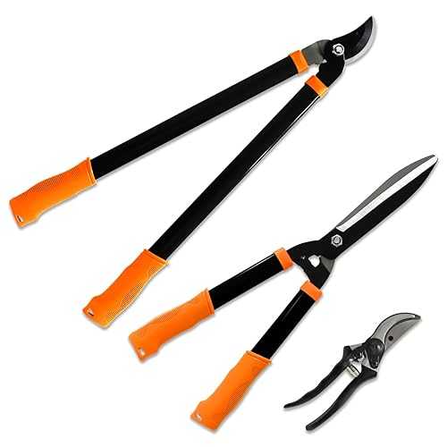TANG Sunshades Depot iGarden 3 Pieces Combo Gardening Lawn Plant Tools Set with 1 x Lopper,1 x Hedge Shears and 1 x Pruner Shears Tree & Shrub Care Kit Hand Tool Kit