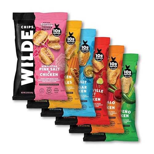 Wilde Chips のチキンチップス バラエティ、6 フレーバー、2.25 オンス バッグ (6 個) Chicken Chip Variety by Wilde Chips, 6 Flavors, 2.25oz Bag (6 Count)