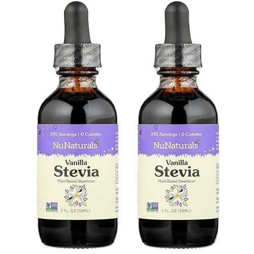 NuNaturals Liquid Vanilla Stevia, Sugar-Free Sweetener, Plant-Based Sugar Substitute, Zero Calorie, 2oz (2-Pack)