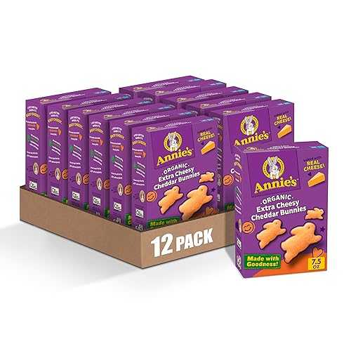 Annie's Homegrown Annie's Organic Cheddar Bunnies Snack Crackers, Extra Cheesy, Baked With Real Cheese, 7.5 oz. (Pack of 12)
