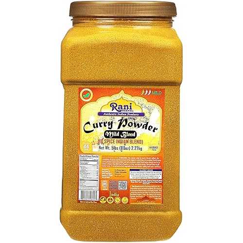 Rani Curry Powder Mild (10-Spice Authentic Indian Blend) 5lbs (2.27kg) PET Jar ~ All Natural / Salt-Free / NO Chili or Peppers / Vegan / No Colors / Gluten Friendly / NON-GMO / Kosher / Indian Origin Rani Brand