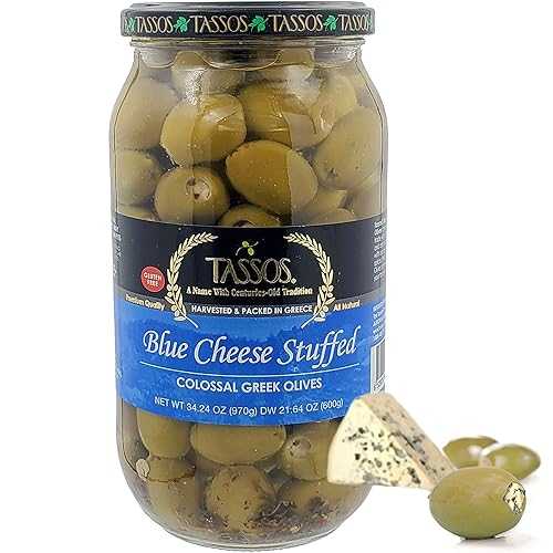 タッソス ブルー チーズ詰め巨大ギリシャ オリーブ パック、ギリシャ 34.24 オンス Tassos Blue Cheese Stuffed Colossal Greek Olives Pack In Greece 34.24oz 5,737円