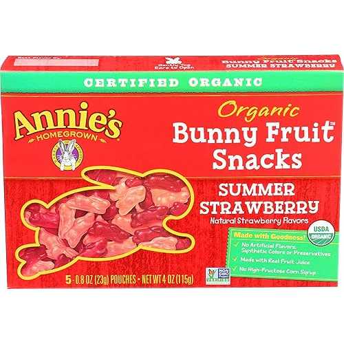 Annie's Homegrown, Bunny Fruit Snacks Summer Strawberry Organic, 0.8 Ounce, 5 Pack5