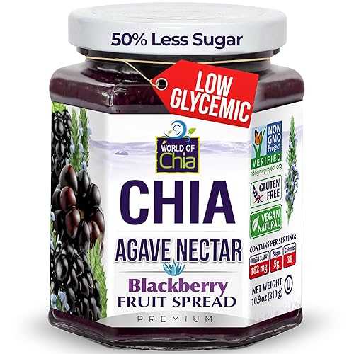 ワールド オブ チア スプレッド ブラックベリー アガブ、10.9 オンス World of Chia Premium Chia Seeds Jam - Blackberry Jams and Preserves - All Natural, Plant Based Chia Jam, Gluten Free, Omega 3, Made in USA, Non GMO,