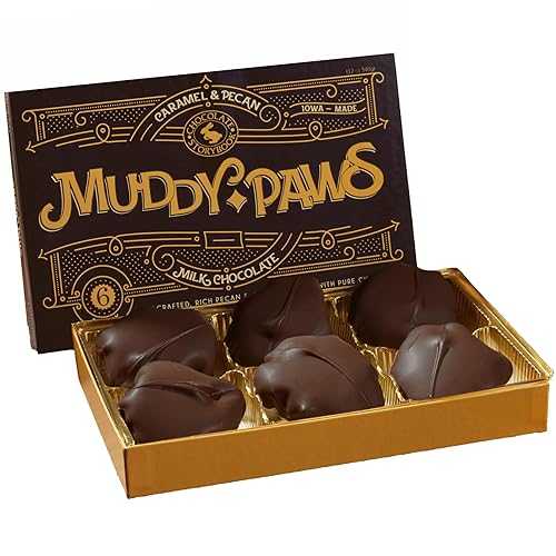 CHOCOLATE STORYBOOK Dark Chocolate Pecan Caramel Patties Gift Box Muddy Paws