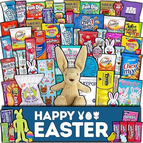 イースターケアパッケージ CRAVEBOX Easter Care Package (65ct) - Candy Snacks Treats Plush Bunny Chocolate Cookies Gift Box Bundle Basket Fillers Stuffers Present Kids Adults Boys Girls College Student Child Grandchildren Todd