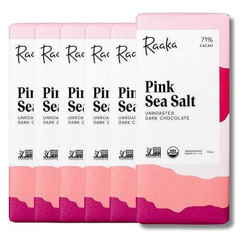 Raaka Pink Sea Salt Organic Dark Chocolate - 71% Cacao - Gourmet Dark Chocolate - Organic, Vegan, Gluten Free, Kosher | 1.8oz Bars, 6-Pack