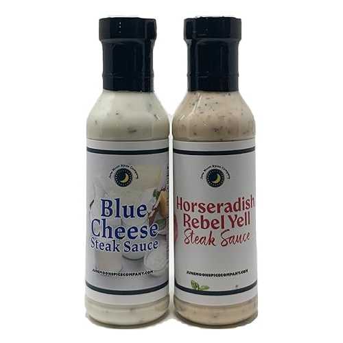 June Moon Spice Company Premium Steak Sauce Variety 2 Pack with Horseradish Rebel Yell and Blue Cheese & Chive | Low Cholesterol | Low Sugar | Crafted in Small Batches