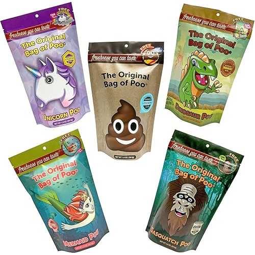 The Original Bag of Poo, Novelty Poop Cotton Candy Gag Gift (Mythical Variety Pack) Assorted flavors. Free stickers inside.