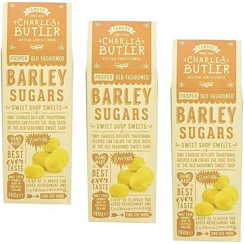チャールズ・バトラー 大麦糖類 190g (3個パック) Charles Butler Barley Sugars 6.7oz (Pack of 3) | Handmade Old Fashioned Barley Sugar Candy Drops | Traditional British Hard Candy Gift Box | English Hard Boiled Sweets