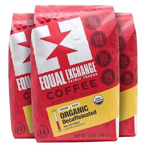 イコール エクスチェンジ オーガニック グラウンド コーヒー、デカフェ、12 オンス バッグ (3 個パック) Equal Exchange Organic Ground Coffee, Decaf, 12-Ounce Bag (Pack of 3)