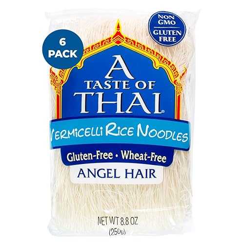 A Taste of Thai Vermicelli Rice Noodles (Angel Hair)| Restaurant-Quality Thai Flavor in Minutes | Vegan, Gluten-Free, Wheat Free, Non-GMO| Perfect for Stir-Fries, Soup & Asian Dishes 8.8 oz, Pack of 6｜Glomarket