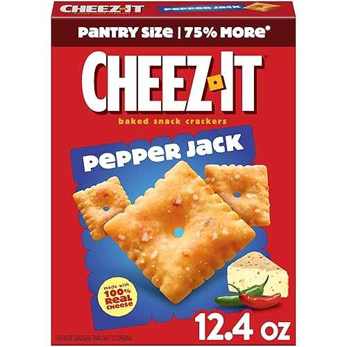 Cheez-It Cheese Crackers, Baked Snack Crackers, Office and Kids Snacks, Pepper Jack, 12.4oz Box (1 Box)