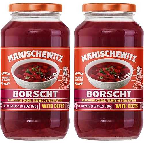Manischewitz Borscht with Beets, 24 Oz (2 Pack) | Ready-to-Serve Beet Soup | Sweet & Tangy Flavor | Gluten-Free, Vegetarian | Kosher (including Passover)