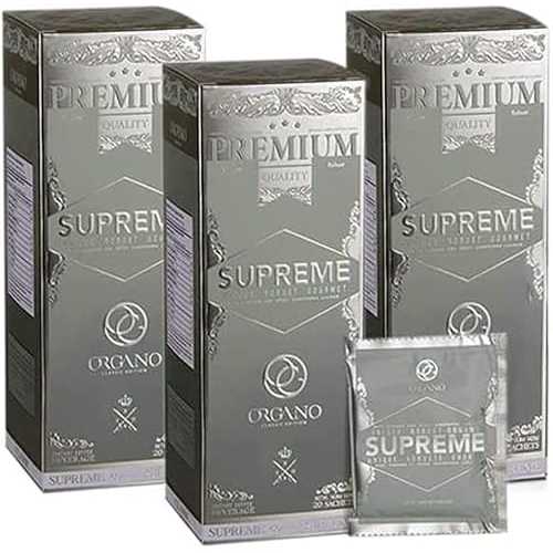 オルガノ ゴールド霊芝グルメ 3 箱 ? カフェ シュプリーム 3 Boxes Organo Caf・・ Supreme, 100% Ganoderma Lucidum with Ginseng (60 Sachets)