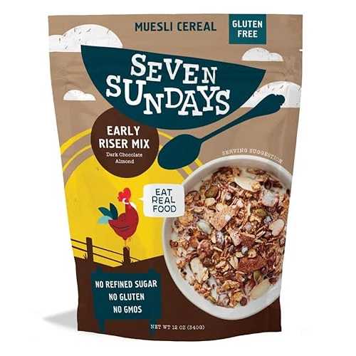 Seven Sundays Dark Chocolate Almond Muesli Cereal, Gluten Free, Non GMO, 12 Ounces (Pack Of 6)