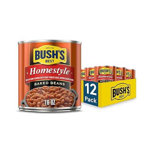 ブッシュズ ベスト ホームスタイル ベイクドビーンズ、16 オンス (12 缶) BUSH'S BEST 16 oz Canned Homestyle Baked Beans, Source of Plant Based Protein and Fiber, Low Fat, Gluten Free, (Pack of 12)|Glomarket
