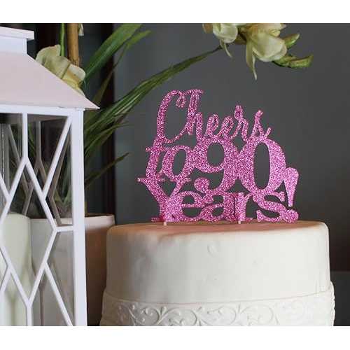 All About Details Cheers to 90 Years! Cake Topper, 1pc, Birthday, Anniversary, Party Decor, Glitter Topper (Pink)
