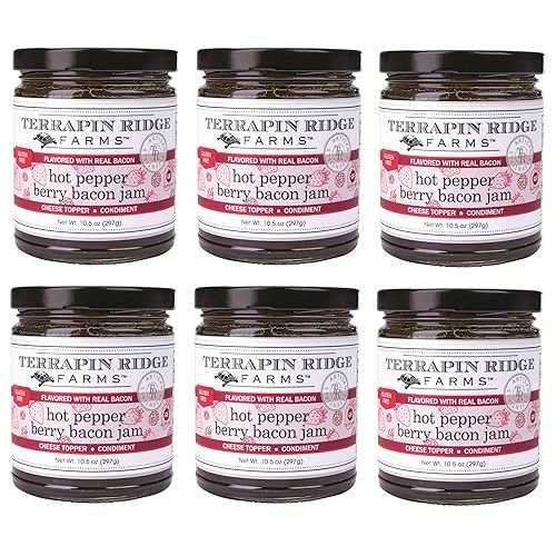 Terrapin Ridge Farms ホットペッパー ベリー ベーコン ジャム 11 オンス (6 個パック) Terrapin Ridge Farms Hot Pepper Berry Bacon Jam - Sweet & Spicy Blend of Raspberries, Strawberries, Roasted Red Peppers & Bacon - Perf