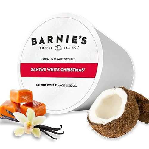 BARNIE\'S COFFEE TEA CO. Barnie\'s Santa\'s White Christmas Coffee Pods Compatible with Keurig Brewers - A Festive Holiday Coffee Blend of Coconut, Vanilla, and Caramel Flavors - 48 count