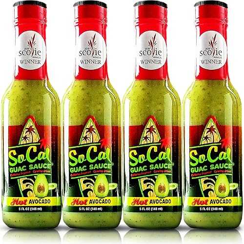 Avocado Sauce 4-Pack | Hot Avocado SoCal Guac Sauce | The 2018 Scovie Award Winner |20 fl oz total | Guacamole, Avocado Hot Sauce and Chile Verde All in One | Custom Gift Packaging ? SoCal Hot Sauce