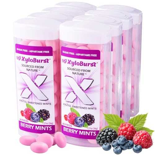 Focus Nutrition, XyloBurst シュガーフリー キシリトール ミント キャンディー ジャー、ベリー ミント、1 ジャーあたり 60 個 - 8 個パック Focus Nutrition, XyloBurst Sugar-Free Xylitol Mint Candy Jars, Berry Mints, 60 Pieces Per J