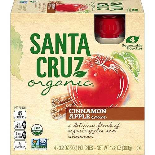 Santa Cruz Organic Cinnamon Apple Sauce Pouch, 3.2 Ounce - 4 Count (Pack of 6)
