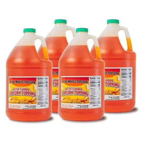 バター味ポップコーントッピング（ガロンのみ） At-The-Movies-Popcorn Movie Theatre Style Buttery Flavor Popcorn Topping - Gallons (Case of 4)