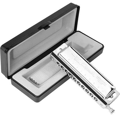 Chromatic Harmonica Professional Grade 10 Hole 40 Tone Key of C Stainless Steel Heavy Duty with Case & Cleaning Cloth for Professional Player,Band,Beginner Eison Chromatic Harmonica Professional Grade 10 Hole 40 Tone Key