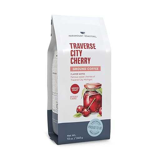Paramount Roasters Traverse City Cherry Coffee, 12oz Ground | Medium Roast Arabica Coffee | Roasted in Michigan by Paramount Coffee Company