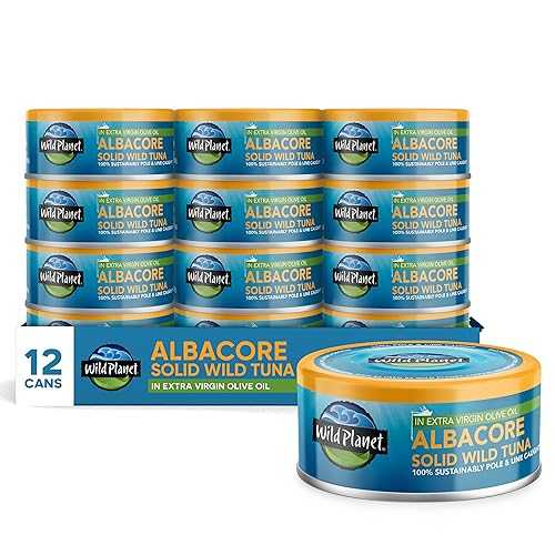 Wild Planet Albacore ワイルドマグロのエクストラバージンオリーブオイル漬け、マグロ缶詰、一本釣りで持続的に捕獲されたもの、5オンス（12個パック） Wild Planet Albacore Wild Tuna in Extra Virgin Olive Oil, Canned Tuna, Sustainably Wild-Caugh