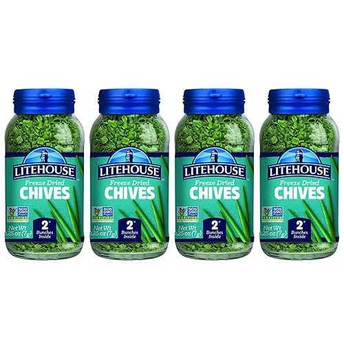 Litehouse Freeze Dried Chives - Chives Dried, Substitute for Chives Fresh Organic, 1 Jar Equal to 2 Chives Fresh Bunch, Chives Freeze Dried, Good Chives Only, Non-GMO, Gluten-Free - 0.25 Ounce, 4-Pack