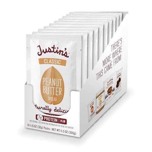 Justin's Classic Peanut Butter Squeeze Packs, Only Two Ingredients, Gluten-free, Non-GMO, Responsibly Sourced, 1.15 Ounce (6 Packs of 10)