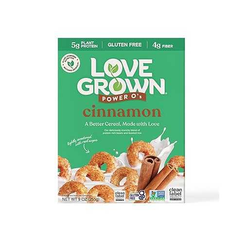 ?? ??? ??? ?? ??, 10?? ??, 6? ? Love Grown Power O’s Cinnamon High Protein Gluten-Free Cereal - Vegan, Certified Non-GMO, Low Sugar, High Fiber, Seed-Oil Free - Plant-Based Ingredients, Wholesome B