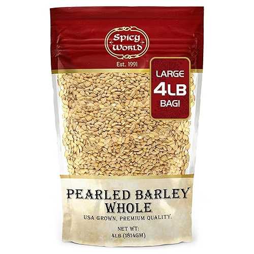 Spicy World Pearl Barley (Whole) Grain 4 LB Jumbo Bag - USA Grown (64oz) - All Natural, Non-GMO Source, Resealable
