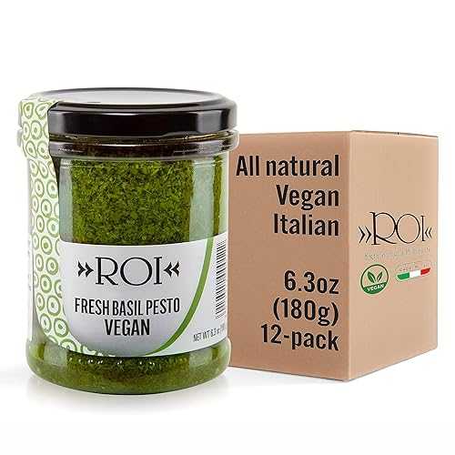 ROI Vegan Pesto Sauce - Fresh Ligurian Basil Pesto Made of Genovese DOP Basil and EVOO, Gluten Free, Keto Friendly, Non-GMO, Made In Italy - 6.3 oz (180 g) - Pack of 12