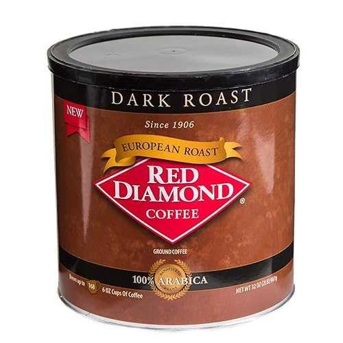 Red Diamond Ground Coffee, Dark European Roast, Premium Arabica Beans, Bold & Smooth Flavor, 32 Ounce Resealable Can