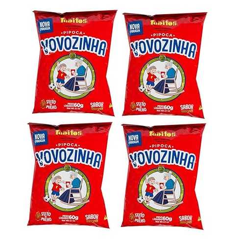 Vovozinha - スイート ポップコーン - 2.1 オンス (04 個パック) | ピポカ ドーセ - 60g Vovozinha - Sweet Popcorn - 2.1 oz (PACK OF 04) | Pipoca Doce - 60g