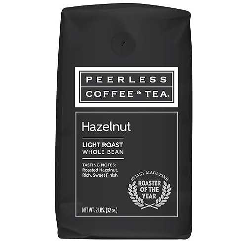 32オンス ヘーゼルナッツ、ホールビーンコーヒー、ミディアムロースト、Peerless Coffee & Tea (1パック) 32oz Hazelnut, Whole Bean Coffee, Medium Roast, by Peerless Coffee & Tea (Pack of 1)