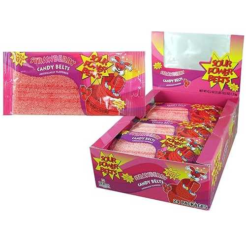 サワーパワーベルトキャンディパッケージ、ストロベリー、24個、42.3オンス Sour Power Belt Candy Packages, Strawberry, 24 count, 42.3 Ounce