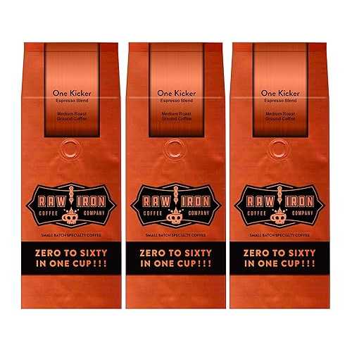 Extra Strong Ground Gourmet High Caffeine Coffee One Kicker Espresso Blend High Grade Rich Bold Indonesian Blend Small Batch 3 12 oz Bags by Raw Iron Coffee Company (One Kicker Ground 36 oz) 10,203円