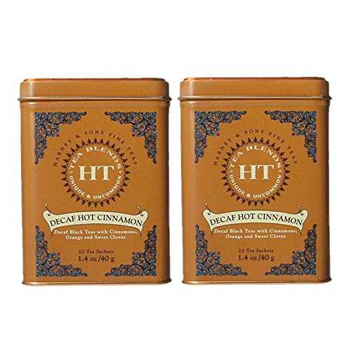 Harney & Son's デカフェ ホット シナモン ティー 缶 20 サシェ (各 1.4 オンス、2 パック) - シナモン、オレンジ、スイート クローブをブレンドしたカフェインレス紅茶 - 20 ct サシェ缶 (40 サシェ) 2 パック Harney & Son's Decaf H